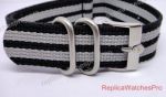 Replica Watch Parts - Replacement Rolex Vintage Nato Strap - Black and Grey Watch Band